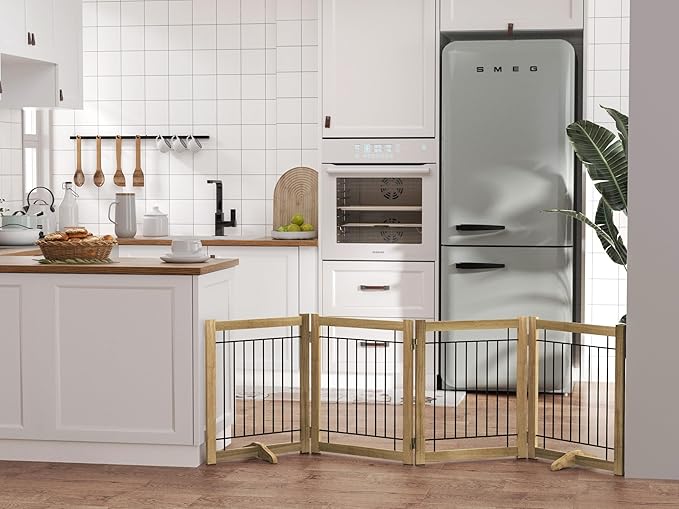 Wire Dog Gate Solid Wood Frame, Anti-Chewing, Indoor Freestanding Pet Gate - Image 7