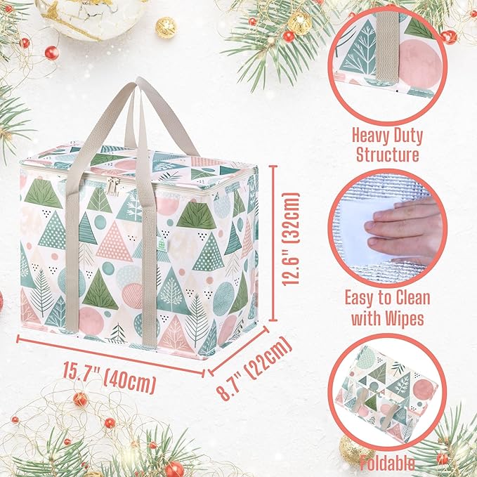 VENO 2 Pack Christmas Cooler Bag Insulated Reusable Grocery Shopping Bag - Image 2