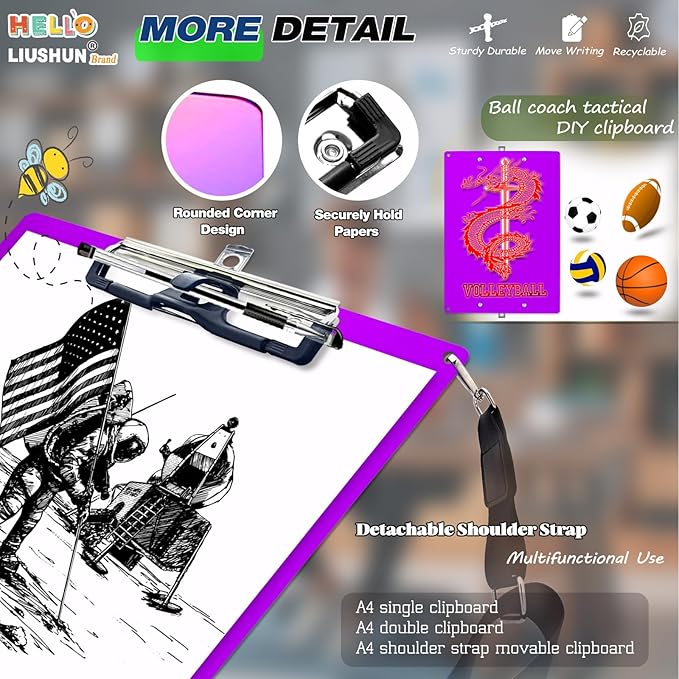 Aluminum Metal Clipboard with Detachable Adjustable Shoulder Strap A4 Double - Image 3