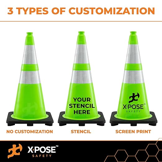 Xpose Safety 28” Lime Green Traffic Cone Dual 6" & 4" Reflective Collar – 1 - Image 2