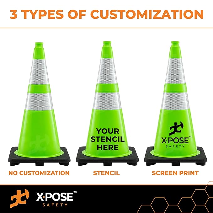 Xpose Safety 28” Lime Green Traffic Cone Dual 6" & 4" Reflective Collar – 12 - Image 2