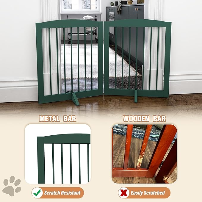 Freestanding Pet Gate for Dogs, Foldable Wooden Dog Gate for House, Step Over - Image 4