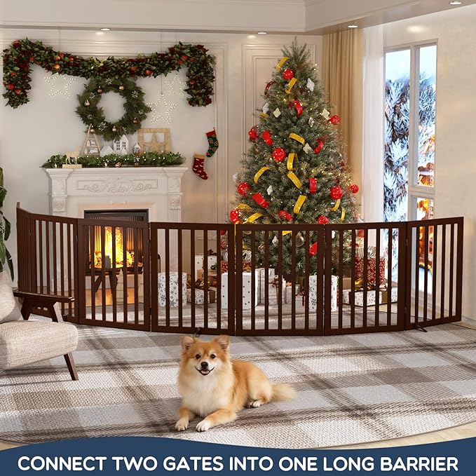 Homykic Bamboo Freestanding Dog Gate, No Assembly Pet Gate Indoor, 24”H x 75”W - Image 8