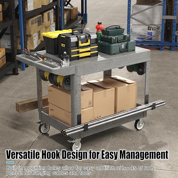 Large Garage Flat Top Utility Cart, Heavy Duty 2 Shelf Tool Cart Service Cart - Image 5