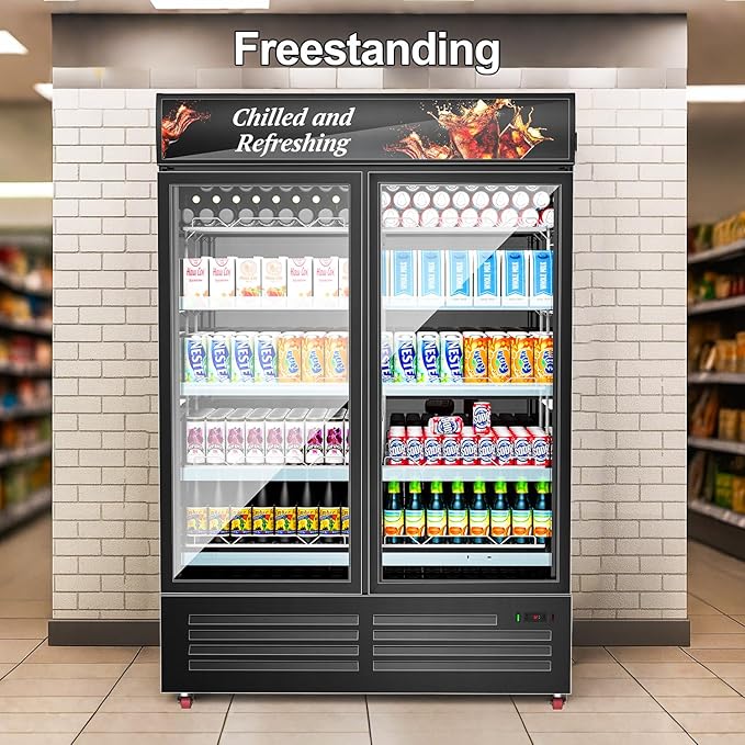 Tylza Commercial Refrigerator, Double Glass Door Display Beverage Fridge - Image 8
