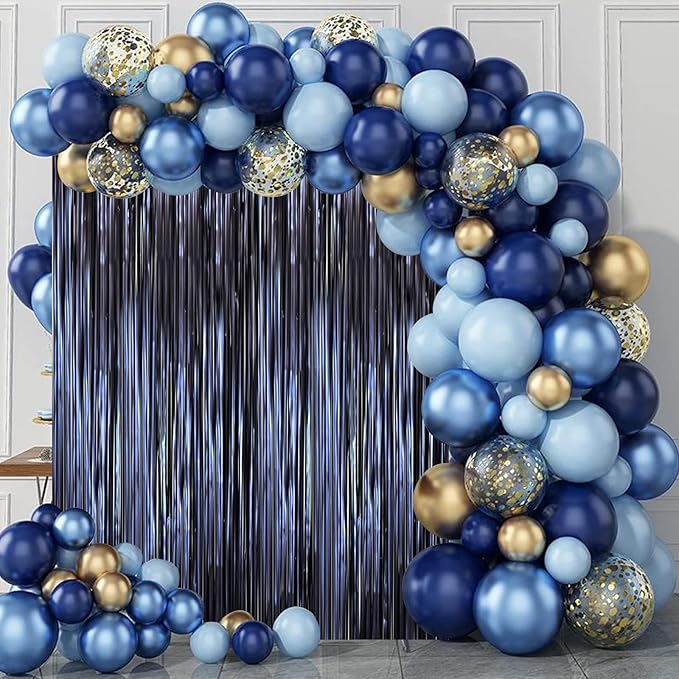 3 Pack 3.3 x 8.2 ft Matte Blue Foil Fringe Curtains, Dark Blue Tinsel Streamers - Image 7