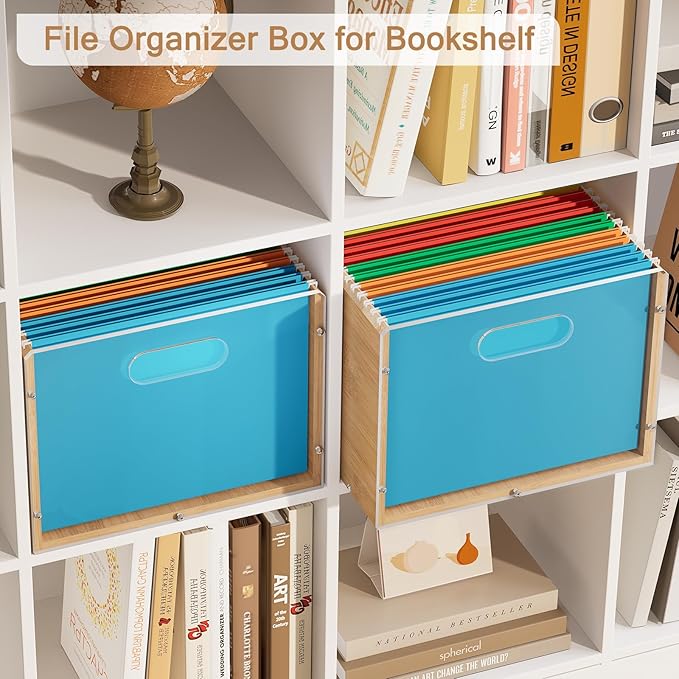 Hanging File Organizer, Bamboo Filing Box File Crate Organizer Storage Boxes - Image 4