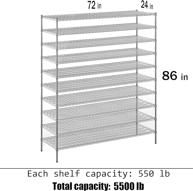 24" Deep x 72" Wide x 86" Height Wire Shelving Kit | 10-Tier | NSF Commercial - Image 3