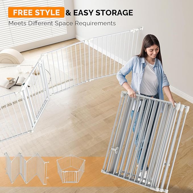 Bonnlo 120-Inch Wide Metal Baby Safety Fence/Play Yard Adjustable Fireplace - Image 4