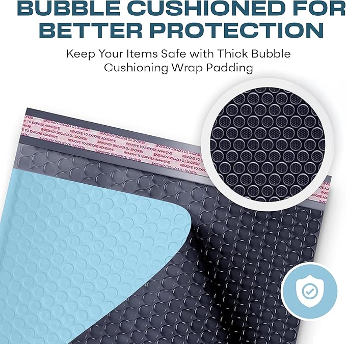Light Blue Poly Bubble Mailers 7.25x12 inch #1 | Self Seal Padded Envelopes | - Image 6
