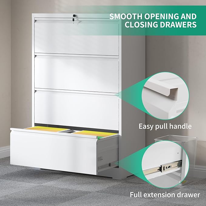 4 Drawer Lateral File Cabinets, Wide Steel Storage Cabinet Commercial Drawer - Image 6
