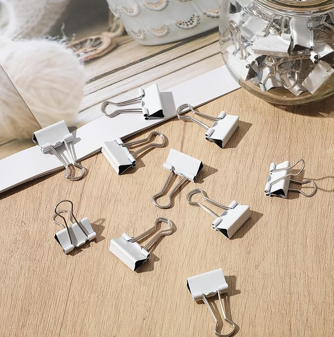 Jetec 200 Pack 0.75in/19mm White Metal Binder Clips Bulk Medium Reusable Fold - Image 5