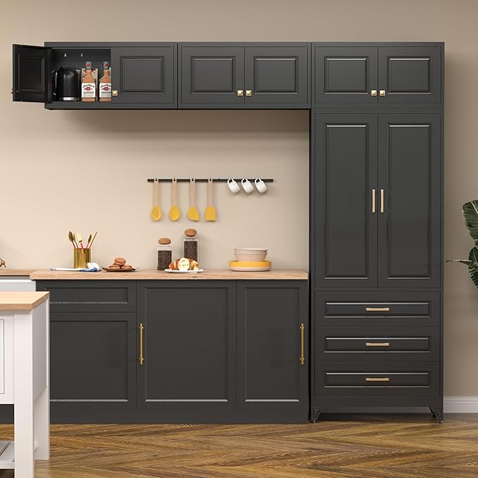 Kitchen Pantry Cabinet, Metal Food Pantry Cabinet and Shelves, Freestanding - Image 9