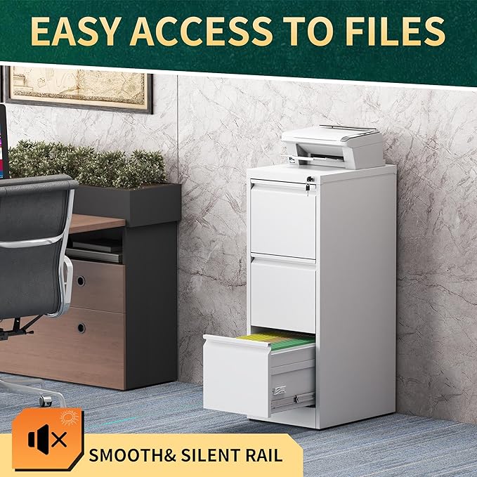 3 Drawer File Cabinet with Lock, Steel Vertical Filing Storage Cabinet - Image 7