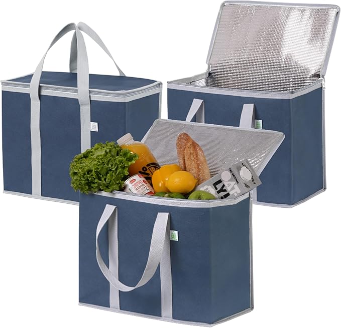 VENO 3 Pack Cooler Bag Insulated Reusable Grocery Shopping Bag, Food Delivery by Veno