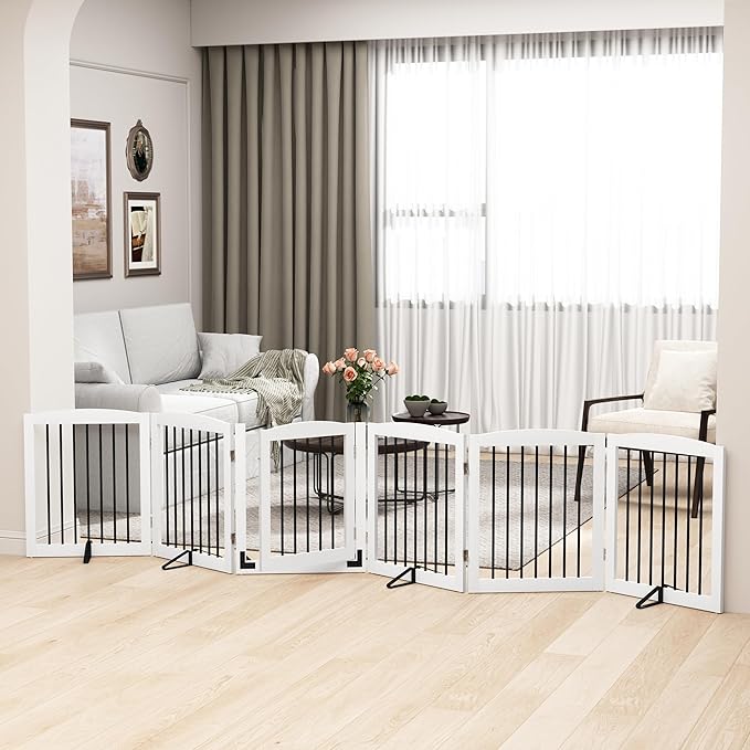 Freestanding Pet Gates with Walk Through Door, Dog Indoor Fence, Dog Gate - Image 8