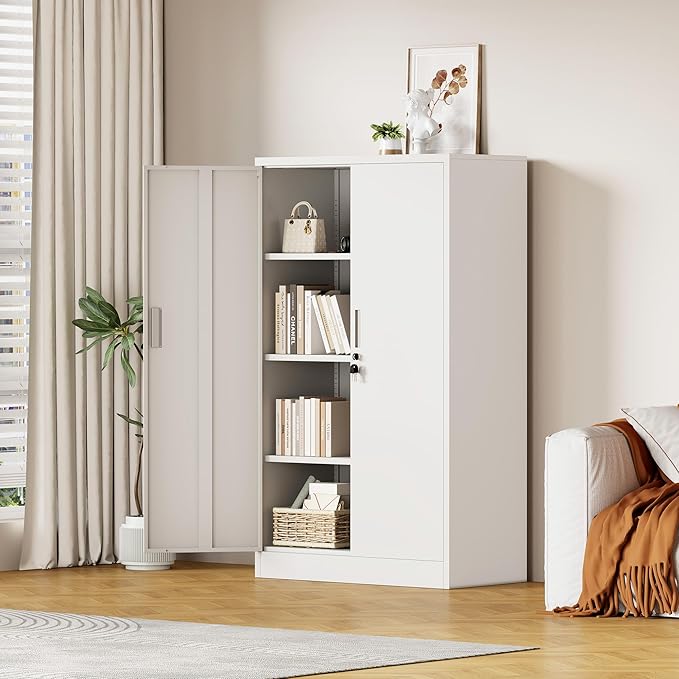 Metal Storage Cabinet with Locking Doors and 3 Adjustable Shelves, Lockable - Image 2