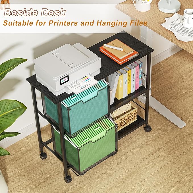 2 Drawer File Cabinet, Lateral Filing Cabinet, Rolling Printer Cabinet Cart - Image 5