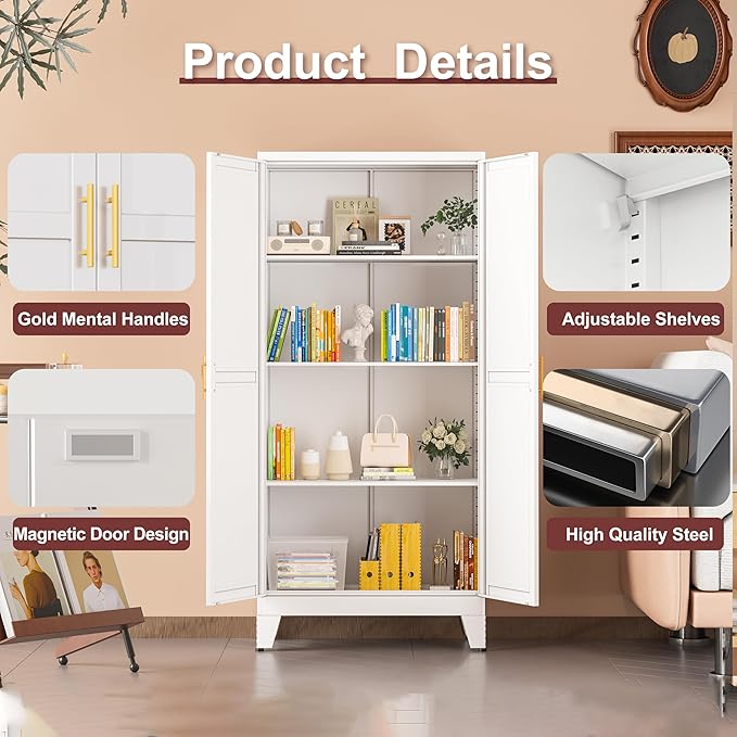 Metal Pantry Cabinet with 2 Doors and Adjustable Shelves, Kitchen Storage - Image 4