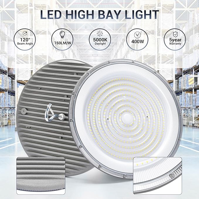 6 Pack 400W UFO Led High Bay Light, 5000K Daylight Commercial Bay Lighting - Image 3