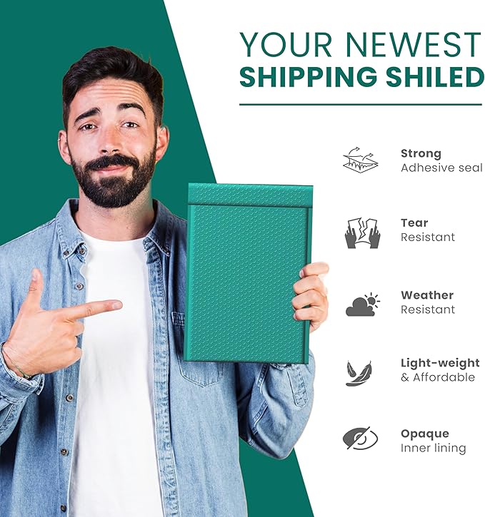 Green Small Bubble Mailers 4x8 Inch #000 | Thick Padded Poly Mailer Envelopes | - Image 3