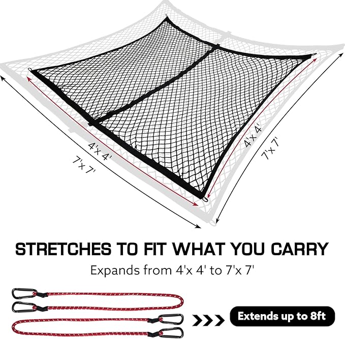 Cargo Net for Pickup Truck Bed, Stretchable 4'x4' to 7'x7' Fine Mesh Elastic - Image 4