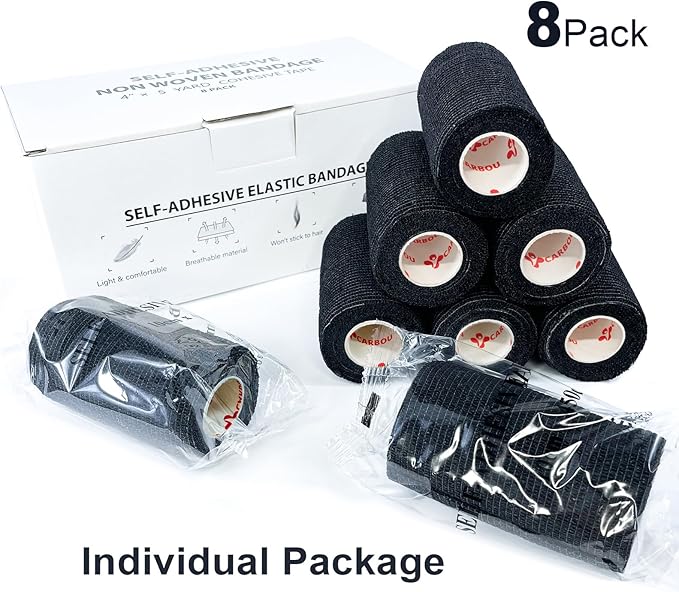 Black- Self Adhesive Cohesive Bandage Wrap, Self Adherant Non-Woven Wrap Rolls - Image 4