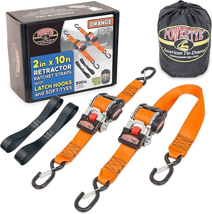 PowerTye - 2 inch x 10ft Long Retractable Ratchet Tie Down Strap - by PowerTyeMFG