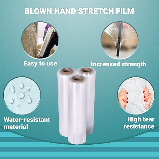 APQ 4 Rolls of Blown Hand Stretch Film 12" x 1500'. Clear Hand Stretch Wrap - Image 4