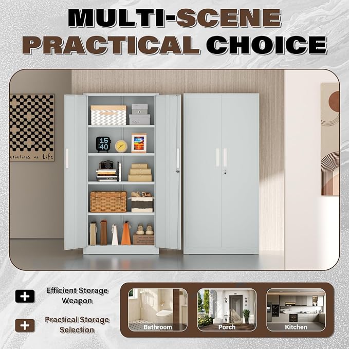 Incbruce 72” Metal Storage Cabinet, Locking Steel Storage Cabinets - Image 7