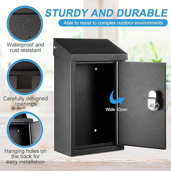 Metal Mount Wall Donation Box Key Lock Money Cash Drop Box - Image 3