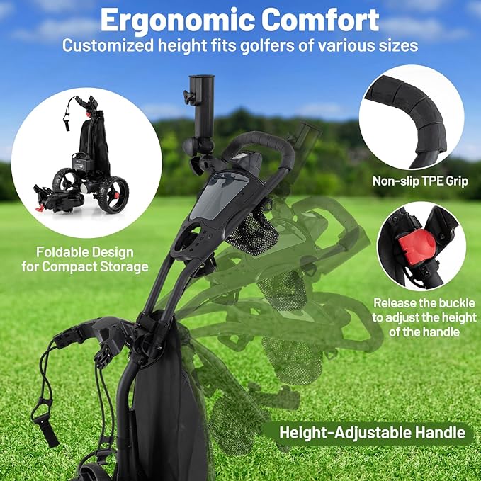 Tangkula Electric Golf Push Cart, Foldable 3 Wheels Golf Cart - Image 5