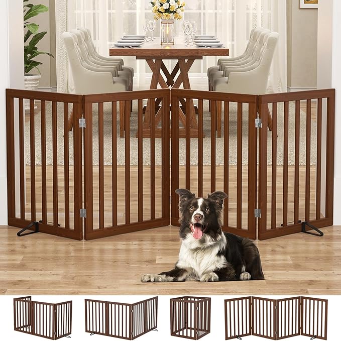 Homykic Bamboo Freestanding Dog Gate, No Assembly Pet Gate Indoor, 24”H x 75”W by Homykic