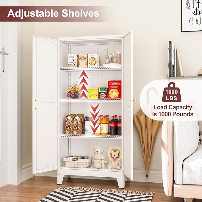 Metal Pantry Cabinet with 2 Doors and Adjustable Shelves, Kitchen Storage - Image 7