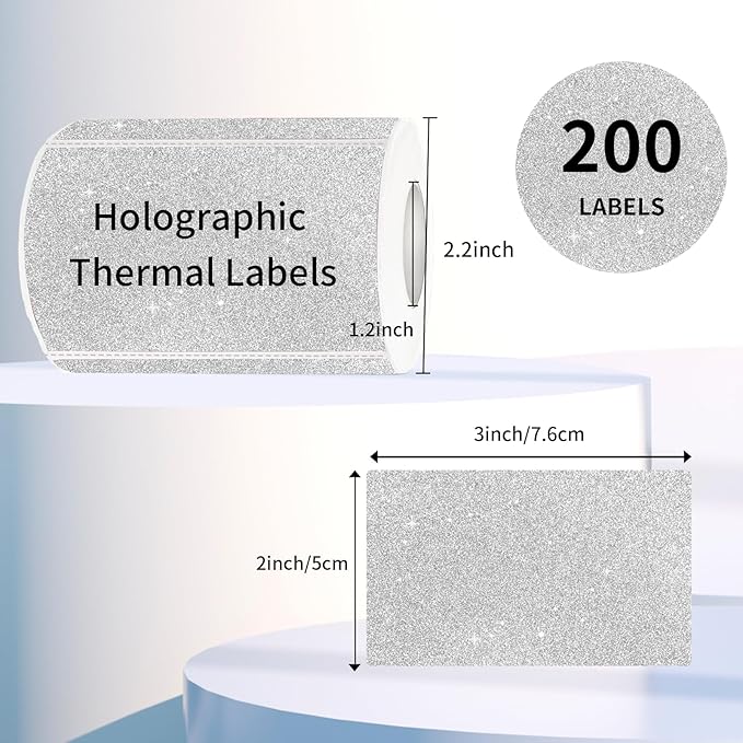 3x2 Inch Holographic Thermal Labels, Shiny Silver Thermal Sticker Labels - Image 2