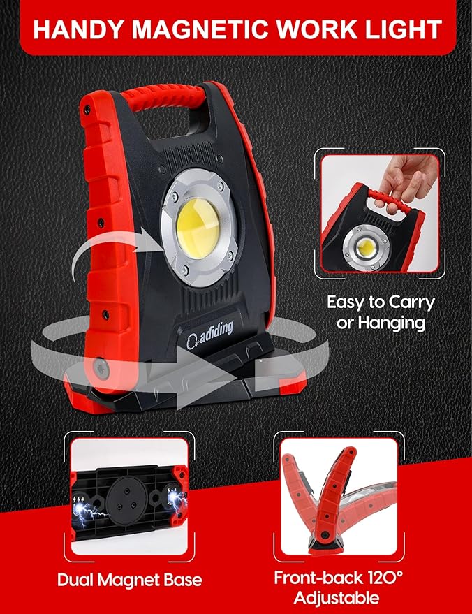 Adiding 4400mAh Rechargeable LED Work Light, Portable Flood Light Underhood - Image 3
