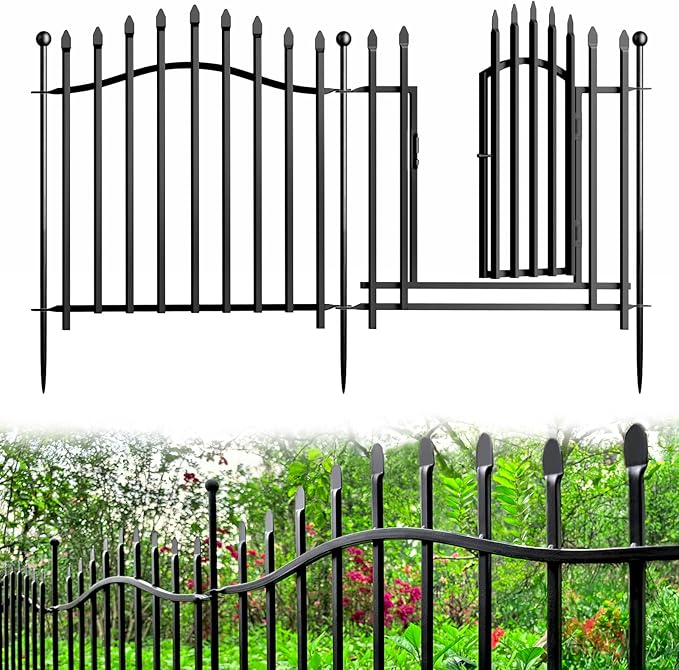 10 Panels No Dig Garden Decorative Fence - 24in H x 22.5ft L by Bilibompa