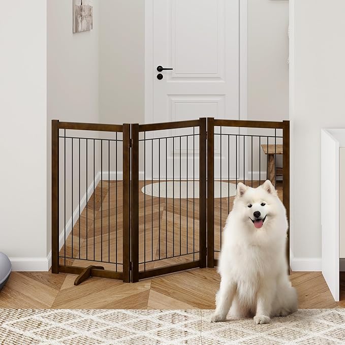 Wire Dog Gate Solid Wood Frame, Anti-Chewing, Indoor Freestanding Pet Gate - Image 5