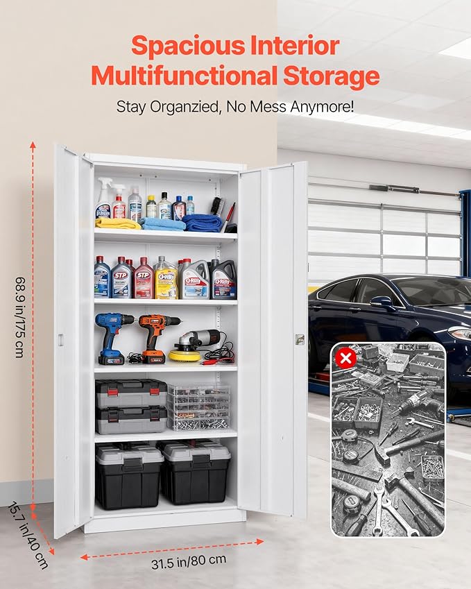 VEVOR Metal Storage Cabinet, Lockable Steel Garage Cabinet - Image 3