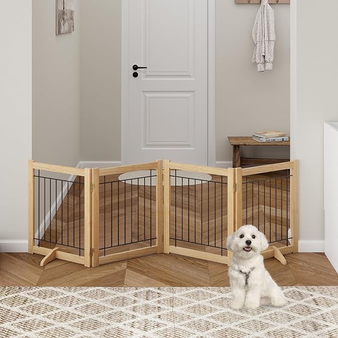 Wire Dog Gate Solid Wood Frame, Anti-Chewing, Indoor Freestanding Pet Gate - Image 6