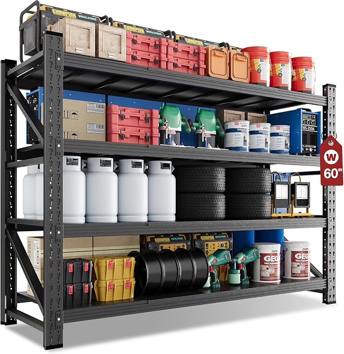 60" Wide Storage Shelves, 5000LBS Garage Shelving Heavy Duty, Standing Shelf by LISSIMO