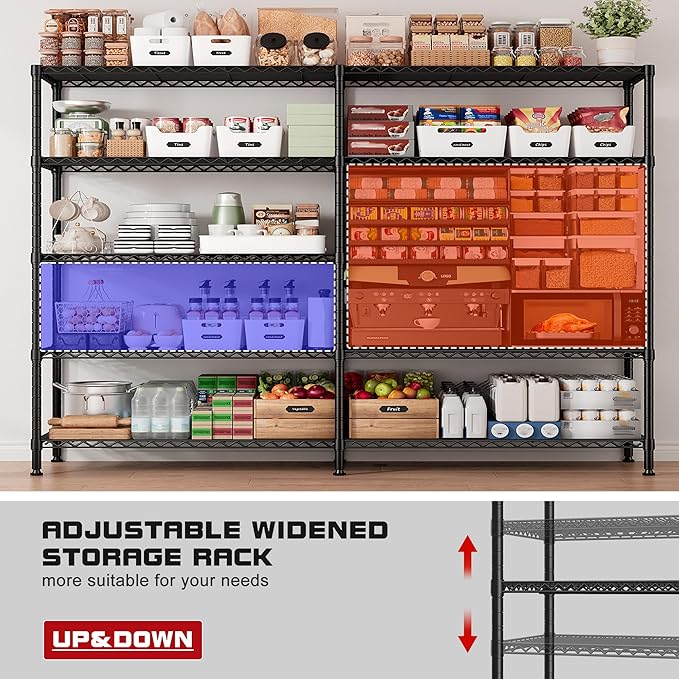 REIBII 73''W Shelf, Storage Shelves Load 1650 LBS Metal Shelving 5-Tier Wire - Image 6