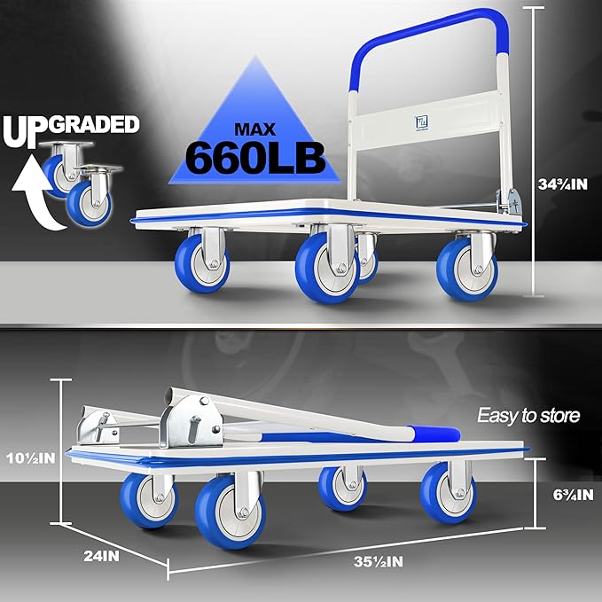 Push Cart Dolly by Wellmax, Moving Platform Hand Truck, Foldable - Image 3