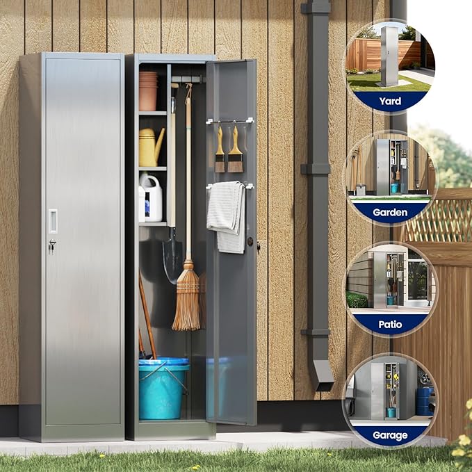 Yizosh Outdoor Storage Cabinet, Steel Broom Cloest - Image 7