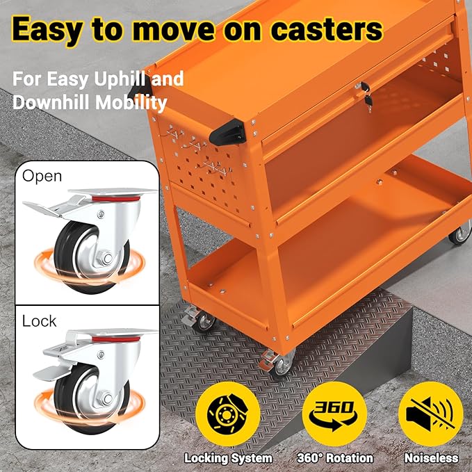 3 Tier Rolling Tool Cart on Wheels, 550 LBS Tool Cart - Image 3
