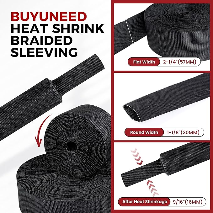 Heat Shrink Wire Loom 2:1 Shrinkable Braided Cable Sleeve 1-1/8 Inch ID-46ft - Image 2