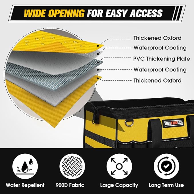 16-Inch Heavy Duty Tool Bag, 19-Pockets Tool Box Organizer, Portable Toolbag - Image 5