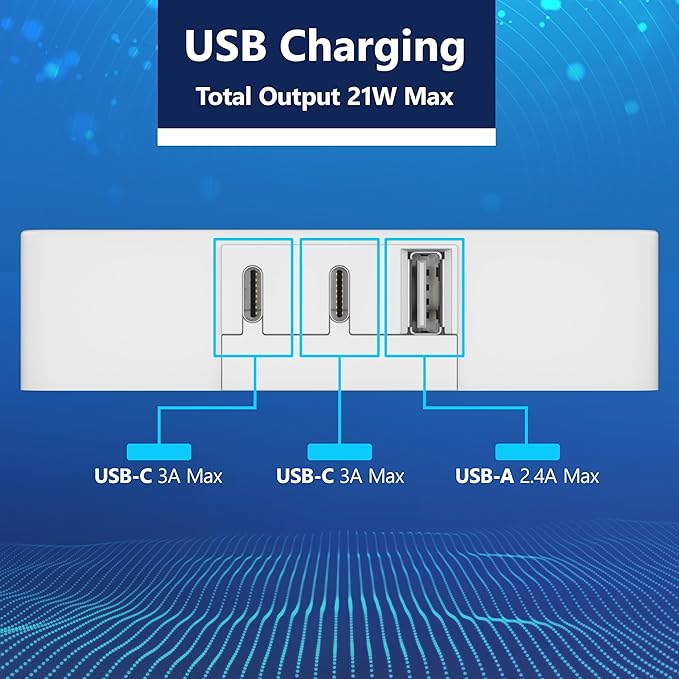 LIDER Outlet Extender with 6 Receptacles, USB-A and 2 USB-C, Ultra-Thin - Image 2