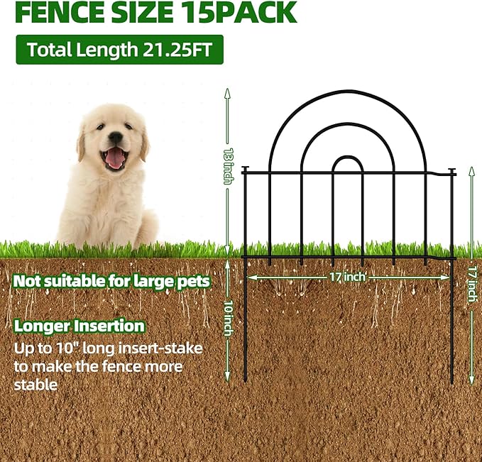 Decorative Garden Fence, 15 Panels No Dig Fence 21.25ft x13in Animal Barrier - Image 2