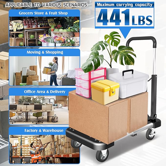 WarmyouHaul Pro Folding Hand Truck, 441LBS Capacity, Adjustable Platform & - Image 2